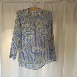 Express business casual white floral and blue and white stripes.